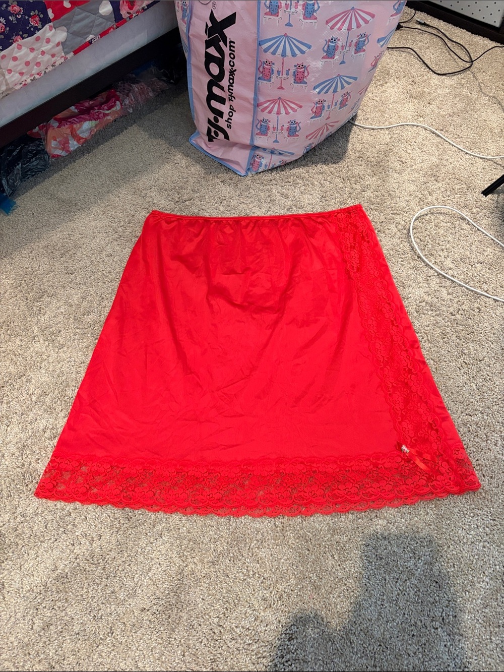 Red Lace-Hem Women's Slip Skirt